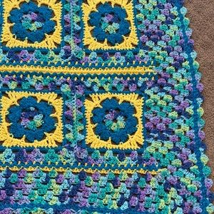 Handmade Crochet Throw Blanket Teal Blue Yellow Purple 52x89